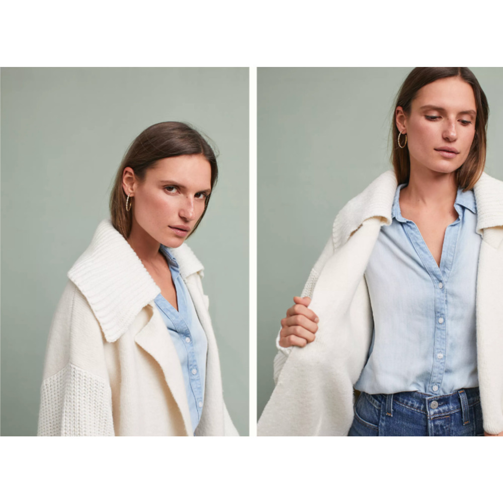 Anthropologie Alpaca Wool Sleeping On Snow Elspeth Longline Cardigan XS Collared - Picture 3 of 10